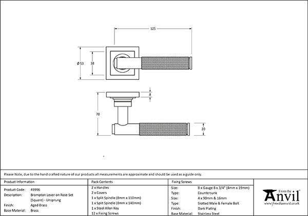 Brompton Lever on Rose Set Square Rose (Unsprung)