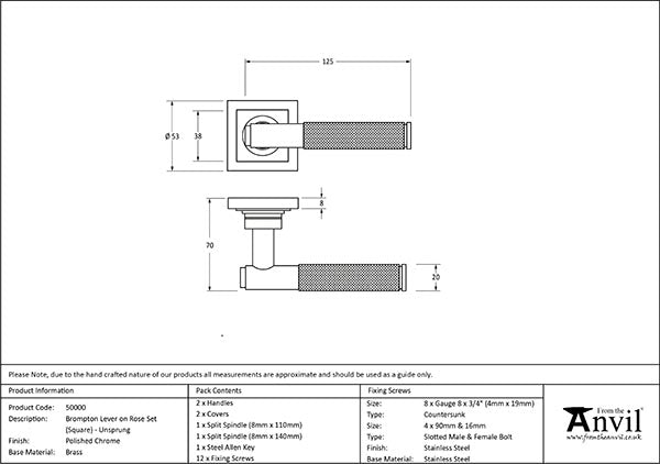 Brompton Lever on Rose Set Square Rose (Unsprung)