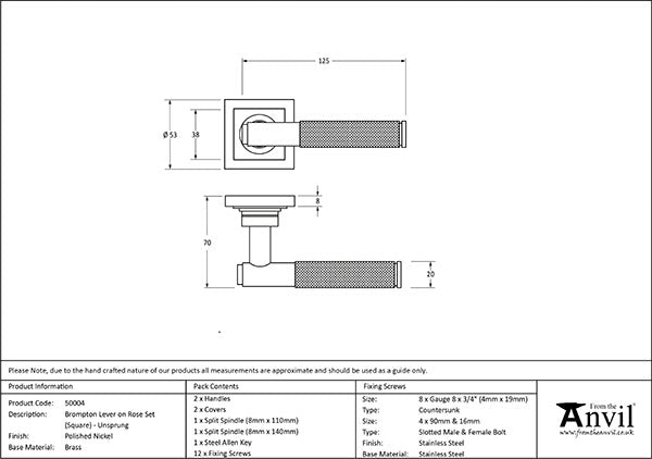 Brompton Lever on Rose Set Square Rose (Unsprung)