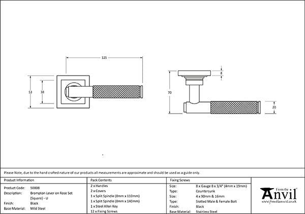 Brompton Lever on Rose Set Square Rose (Unsprung)