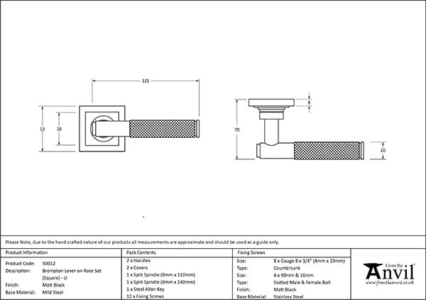 Brompton Lever on Rose Set Square Rose (Unsprung)