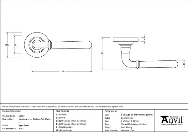 Newbury Lever on Rose Set Plain Rose (Unsprung)