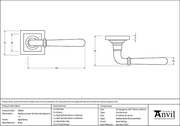 Newbury Lever on Rose Set Square Rose (Unsprung)