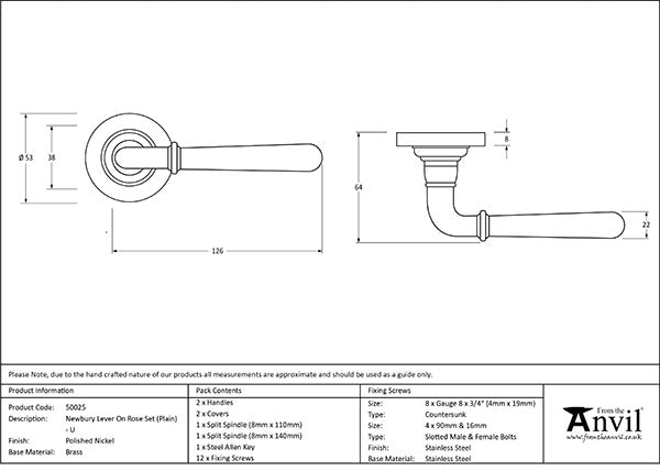 Newbury Lever on Rose Set Plain Rose (Unsprung)