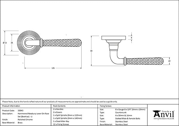 Hammered Newbury Lever on Rose Set Beehive Rose (Unsprung)