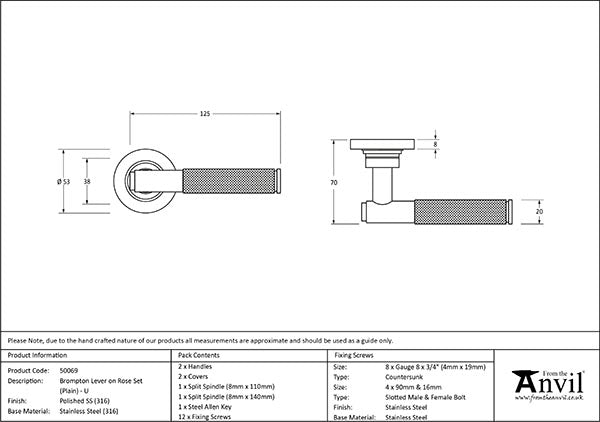 Brompton Lever on Rose Set Plain Rose (Unsprung)