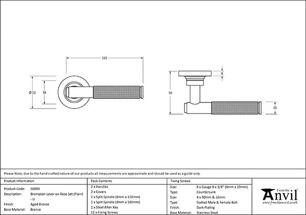 Brompton Lever on Rose Set Plain Rose (Unsprung)