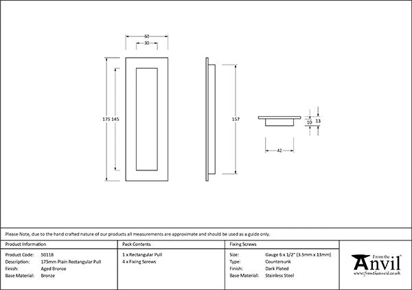 175mm Plain Rectangular Pull