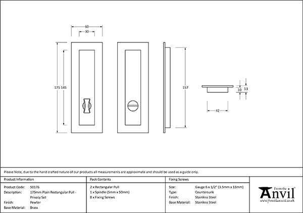 175mm Plain Rectangular Pull - Privacy Set