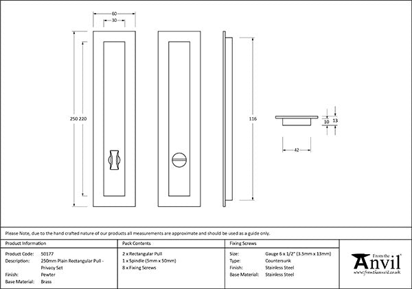 250mm Plain Rectangular Pull - Privacy Set