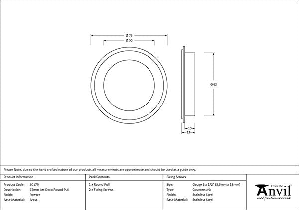 75mm Art Deco Round Pull