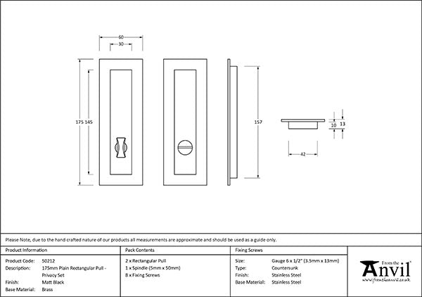 175mm Plain Rectangular Pull - Privacy Set