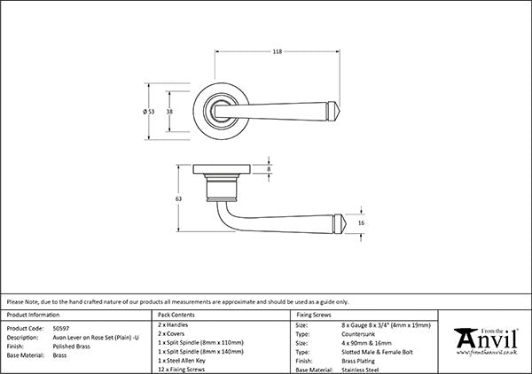 Avon Round Lever on Rose Set Plain Rose (Unsprung)