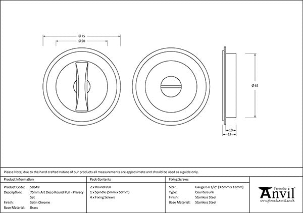 75mm Art Deco Round Pull - Privacy Set