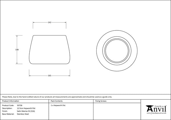 12.5cm Hepworth Pot (no drainage holes)