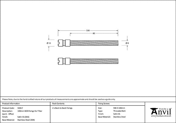 (304) 100mm Back to Back Fixings for T Bar (2) - Offset