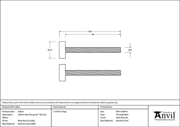 (304) 100mm Bolt Fixings for T Bar (2) - Offset