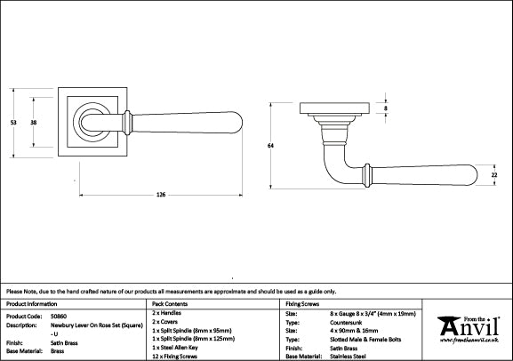 Newbury Lever on Rose Set Square Rose (Unsprung)