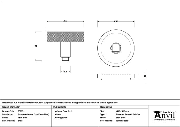 Brompton Centre Door Knob Plain Rose