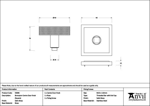 Brompton Centre Door Knob Square Rose