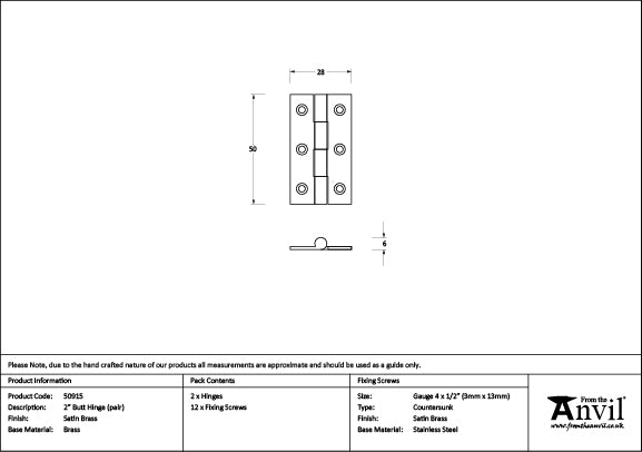 2" Butt Hinge (pair)