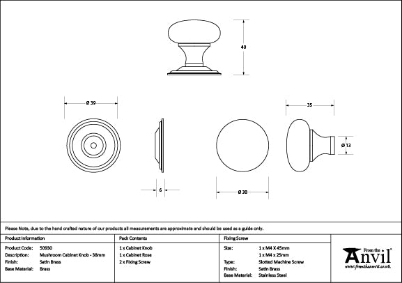 38mm Mushroom Cabinet Knob