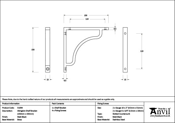 150mm x 150mm Abingdon Shelf Bracket