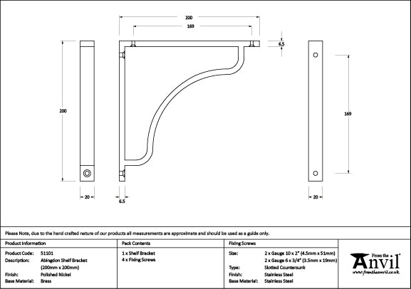 200mm x 200mm Abingdon Shelf Bracket