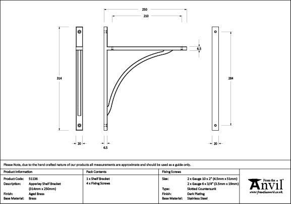 314mm x 250mm Apperley Shelf Bracket