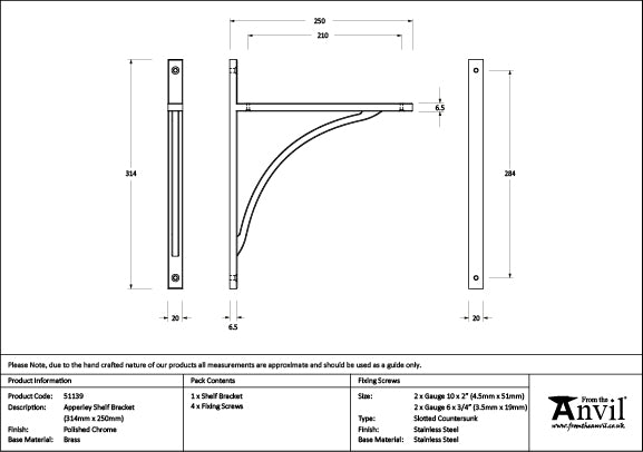 314mm x 250mm Apperley Shelf Bracket