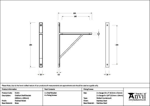 260mm x 200mm Chalfont Shelf Bracket