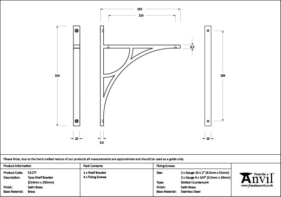 314mm x 250mm Tyne Shelf Bracket