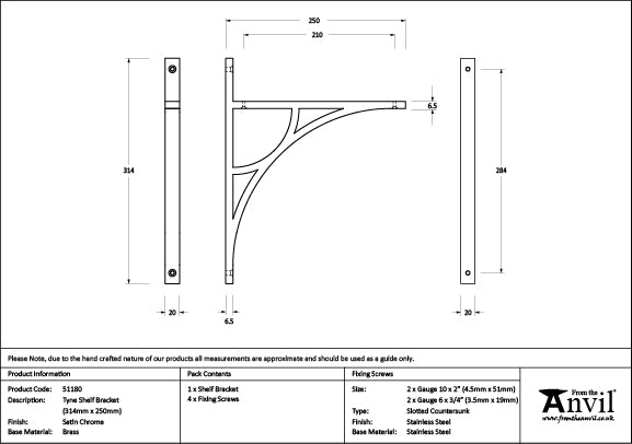 314mm x 250mm Tyne Shelf Bracket