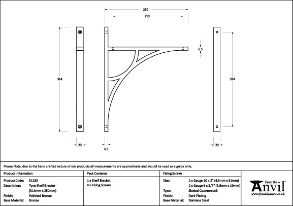 314mm x 250mm Tyne Shelf Bracket