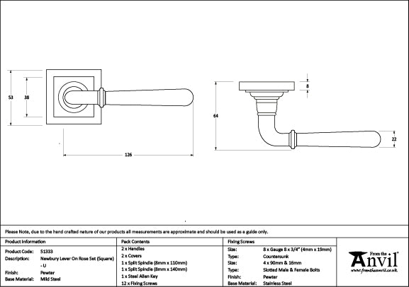 Newbury Lever on Rose Set Square Rose (Unsprung)