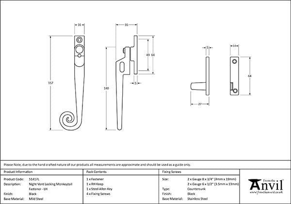 Left-Handed Locking Night-Vent Monkeytail Fastener