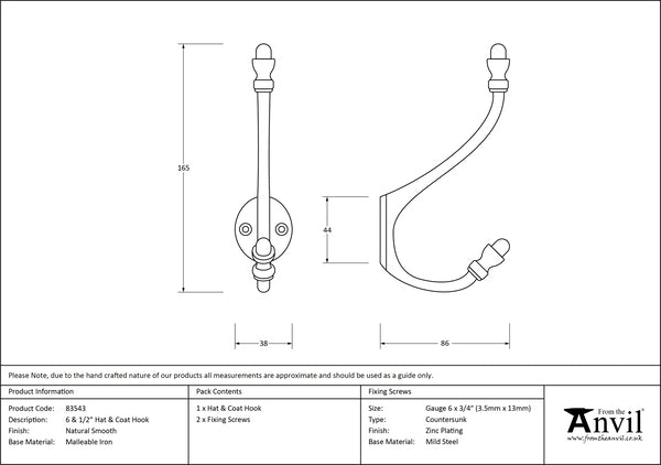 6 ½" Hat & Coat Hook