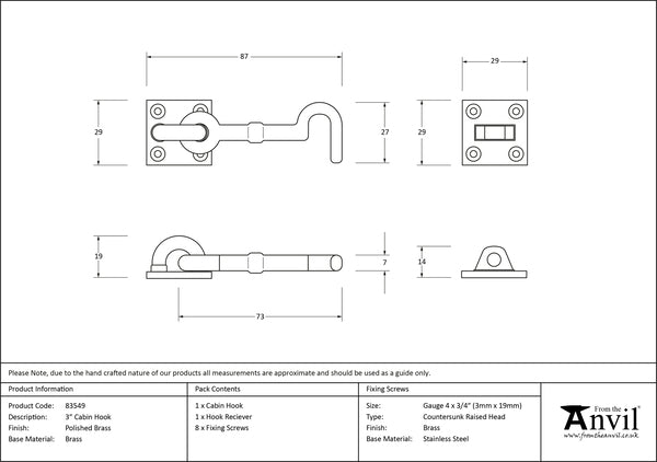 3" Cabin Hook