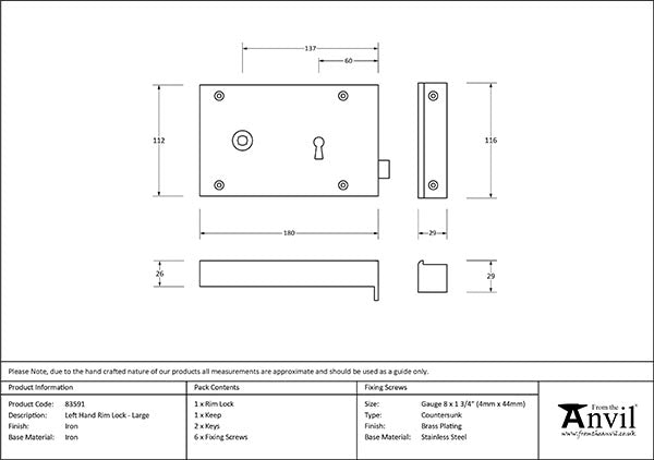 Left-Handed Rim Lock - Large