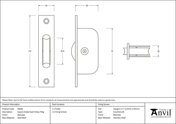 Square Ended Sash Pulley 75kg