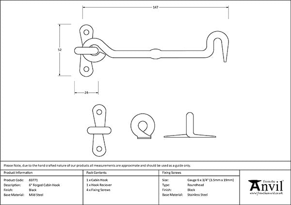 6" Forged Cabin Hook