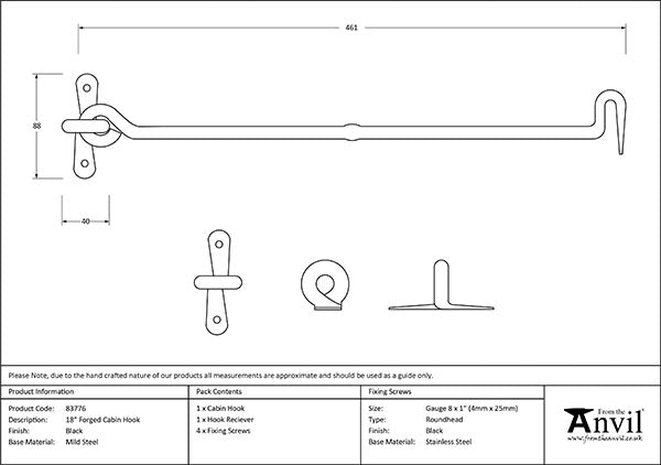 18" Forged Cabin Hook