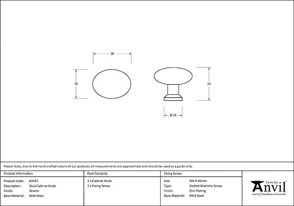 Oval Cabinet Knob (Blacksmith)