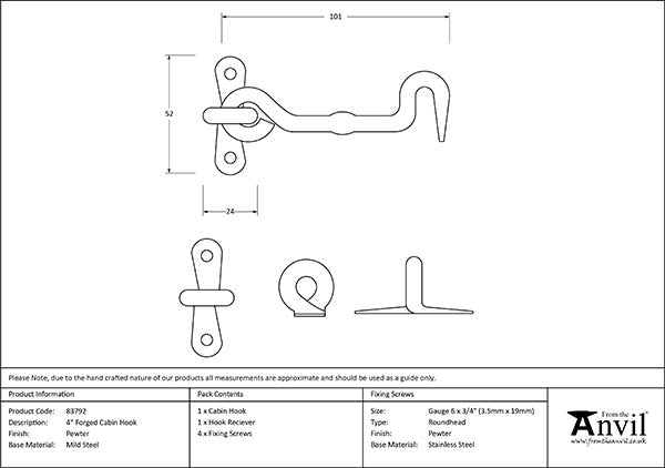 4" Forged Cabin Hook