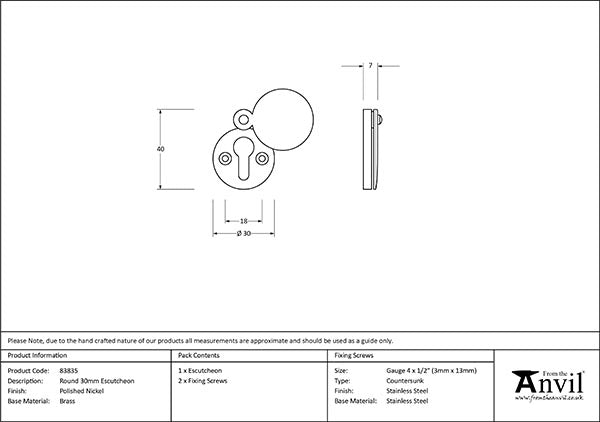 30mm Round Escutcheon