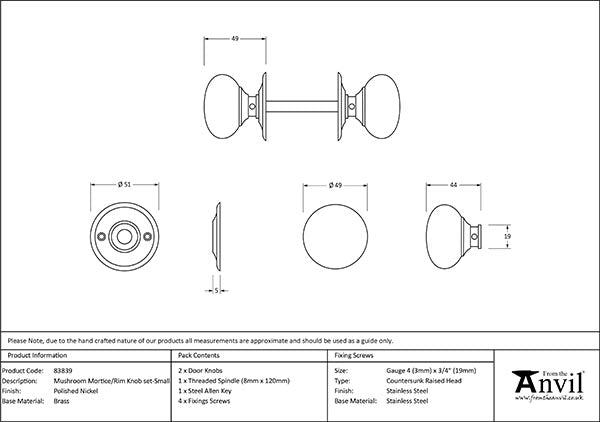 Mushroom Mortice/Rim Knob Set