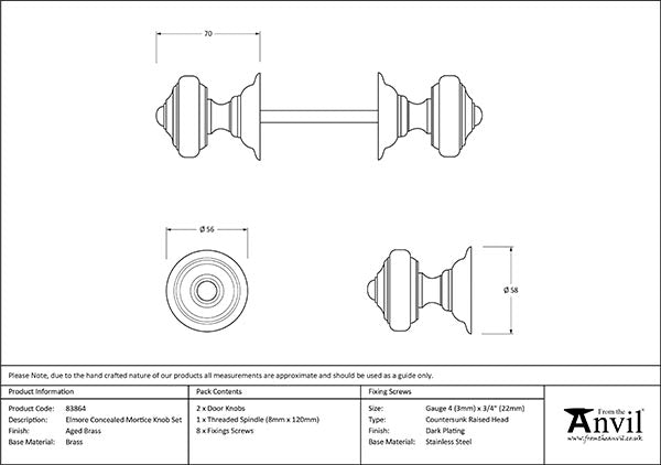 Elmore Concealed Mortice Knob Set