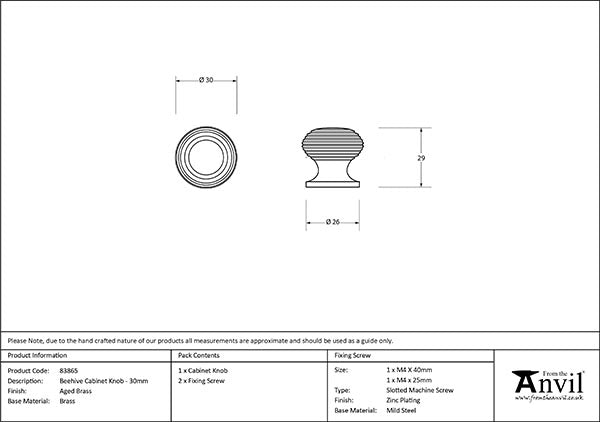 30mm Beehive Cabinet Knob