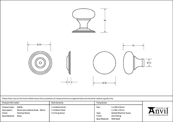 38mm Mushroom Cabinet Knob