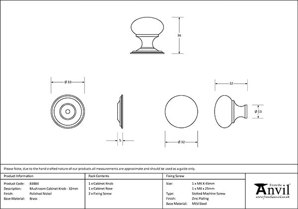 32mm Mushroom Cabinet Knob